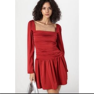 🥀NEW Abercrombie & Fitch Emerson Drop-Waist Satin Dress in scarlet crimson red
